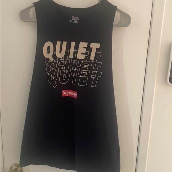 Supreme Other - Supreme Black Tank Top with Cream 'Quiet' Design